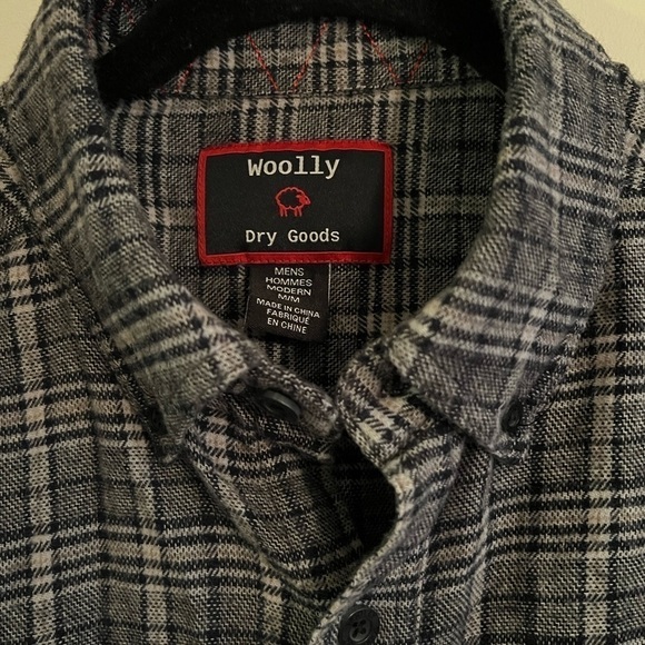 Woolly Dry Goods Cotton/Wool Navy/Gray Plaid Button Down - Picture 2 of 12